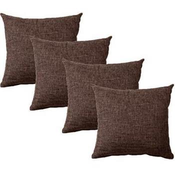 CozyBurlap 4‑Piece Linen Throw Pillowcases – 45×45 cm (18×18 in), Square, Silent Zip for Sofa & Bed