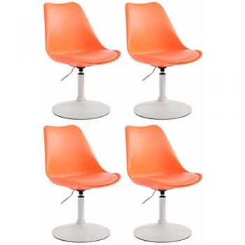 Set de 4 sillas de comedor Maverick con pie de trompeta, ajustables y giratorias, color Naranja y Blanco