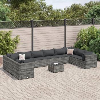 Set Divani da Giardino in Polyrattan 11 pz Grigio
