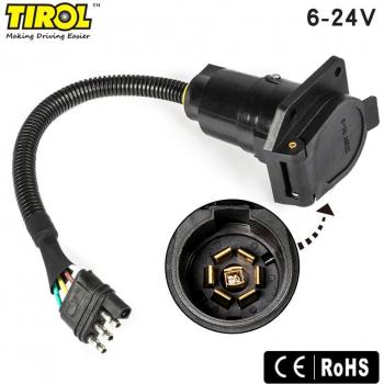 Tirol 4 Flat Plug to 7 Way Blade Trailer Light Adapter with Mounting Bracket