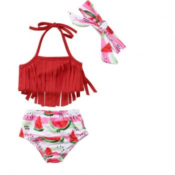 Tenue de bain 3 pièces bébé fille motif pastèque