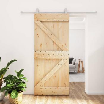Sliding Door with Hardware Set 90x210 cm Solid Pine