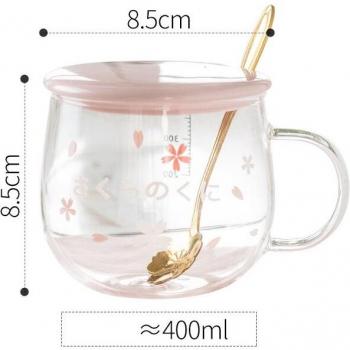 400ml Sakura Ceramic Lid Glass Mug Set with Spoon