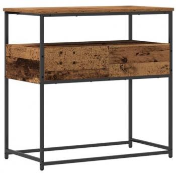Antique Oak Console with Drawer and Shelf 30x16x30 in Engineered Wood & Steel