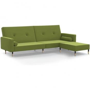 Sofá cama de 2 plazas con taburete en terciopelo verde claro