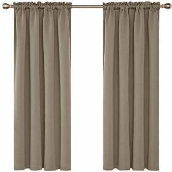 Insulated Rod‑Pocket Curtains for Boys’ Bedroom – 55x71, Khaki Two Panel Set
