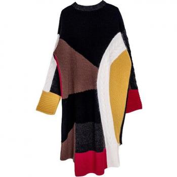 EAM Women's Big Size Autumn Winter Knit Dress 13S828