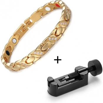 RainSo Women's Magnetic Therapy Bracelet with Gold Links