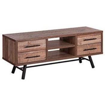 Beliani Atlanta Minimalist TV Stand Table Storage Unit with 2 Shelves and 4 Drawers in Light Wood with Metal Legs, suitable for TVs up to 57 inches