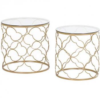 GoldTone Nesting Set of 2 – Glass Top Side Tables