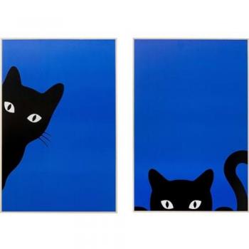 KARE DESIGN Gerahmtes Bild Ciao Gatto (2er Set), blau, B:40cm H:60cm T:3cm