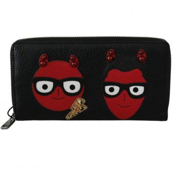 Dolce & Gabbana Men's Black Red Leather Zipper Wallet
