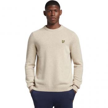 Men's Lyle & Scott Beige Wool Blend Round Neck Sweater with Logo