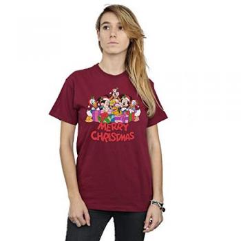 Disney Dames Mickey & Friends Kerstmis Katoenen Vriendje Tshirt Bourgondië – Maat XL