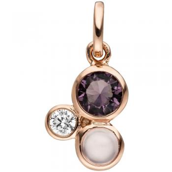 Jobo Damen Anhänger 925 Sterling Silber rotgold vergoldet 2 Zirkonia 1 Glasstein