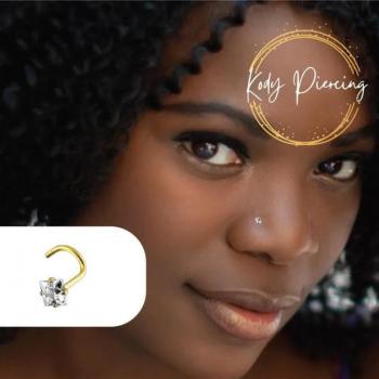 Piercing Curvo 14K Oro con Zircone Quadrato 1,5 mm