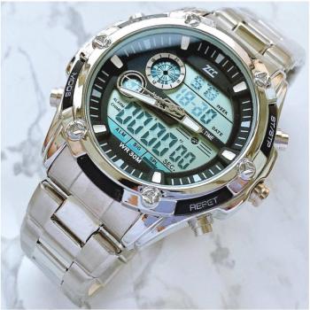 Reloj Cronógrafo Digital Analógico para Hombre Zcc Plata Negro