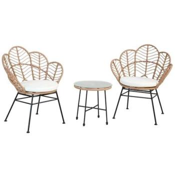 Set Lounge Esterno 2 Poltrone + Tavolino Fiji, Acciaio & Polirattan Nera e Bianco