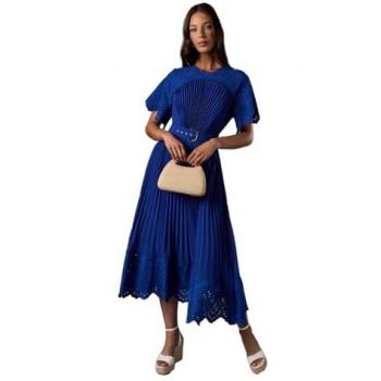 Seafoam Silhouette Short Sleeve Pleated Chiffon Midi