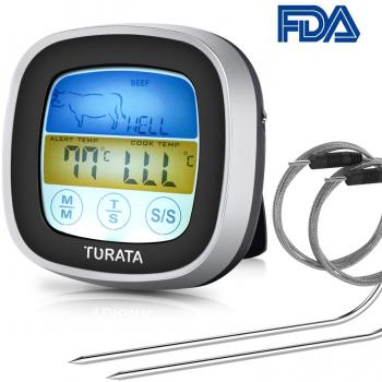 Wireless Cooking Thermometer, TURATA Water-Proof Dual Probe Meat Thermometer for BBQ and Kitchen Use (Silver)