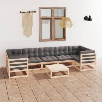 Muebles de Exterior 8 Piezas y Cojines de Madera de Pino