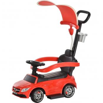 Correpasillo para Niños Mayores de 1 Año Mercedes-Benz Diseño 3 en 1 Empujador Andador Función de Bocina con Capota Reposapiés Portavasos Rojo