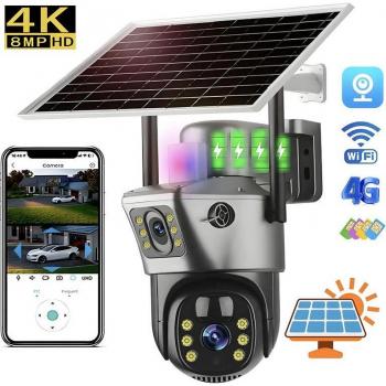 WiFi 4G Solar 4K 8MP 360° Outdoor CCTV Camera with Night Vision and Motion Sensor