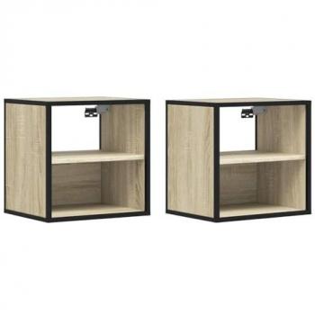 Wall-mounted Bedside Cabinets 2 pcs Sonoma Oak Floating Nightstands 40x31x39.5 cm