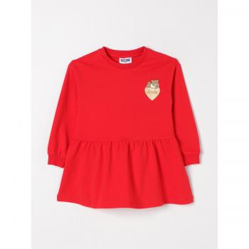 Moschino Kids Abito in cotone rosso con mini logo Teddy