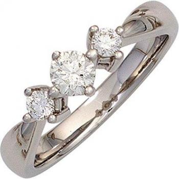 Damen‑Ring JOBO 585 Gold Weißgold mit 3 Diamanten (0,50 ct.) – Gr. 56