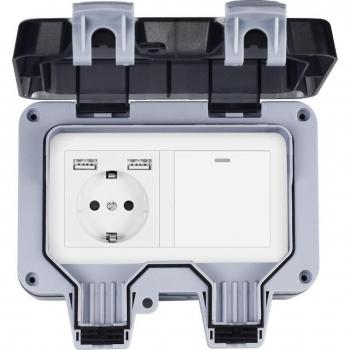 SRAN IP66 Waterproof Outdoor EU Wall Socket with 2 USB Charging Ports and Push Button Switch