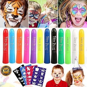 Buluri 12 Face Paint Crayons, Kid-Friendly Non-Toxic Paint