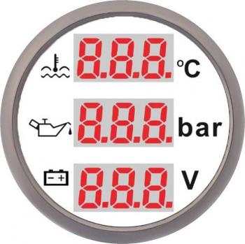3 in 1 Digital Water Temp, Oil Pressure, Voltage Gauge with Alarm (9-32V, 52mm)
