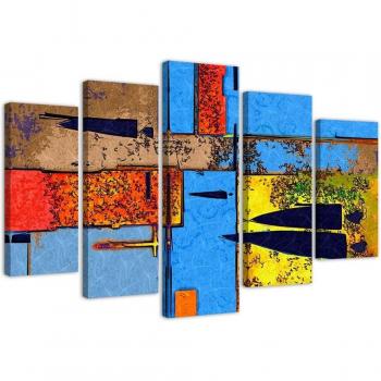 Lienzo Abstracto en 5 Piezas Colorido Azul 100x70