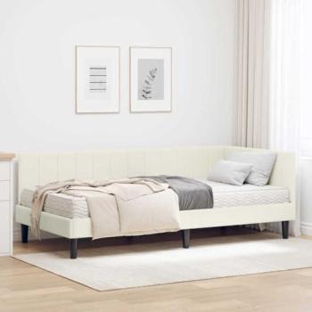 Lit d'Angle Velours avec Matelas Crème 100 x 200 cm