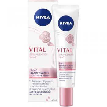 NIVEA Vital 3-in-1 Beauty Anti-Aging Gesichtsserum für strahlenden Teint mit Rosenblüten-Öl, 40 ml