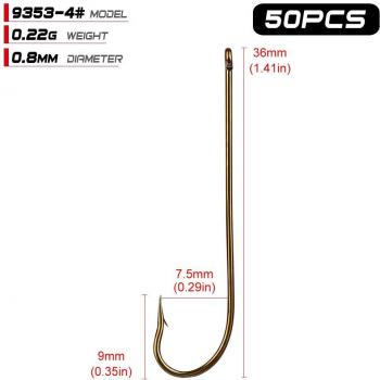 Saltwater Fishing Hook Assortment – 50pcs, Brown Color, Single Hook, 1#–12#, High‑Carbon Steel