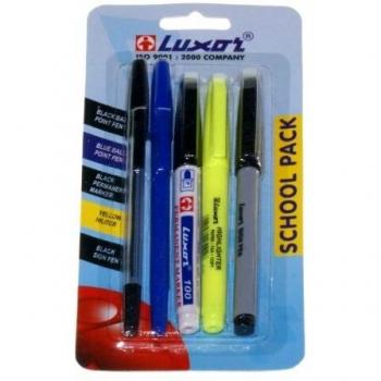 Complete School Writing Set: 2 Ballpoint Pens, Permanent Markers, Highlighters