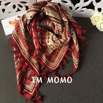 Pañuelo de Algodón Estilo Étnico Geométrico con Borlas, Foulard y Pashmina 110x110CM