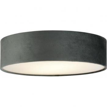 Drum 2L Plafonnier – Métal Roulé, Abat-jour Velours Gris, Gel Blanc, 2×60 W, 38 cm