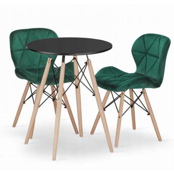Kit table ronde TODI 60 cm noir assorti à 2 chaises vertes LAGO