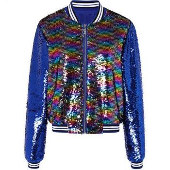 Veste à manches longues femme col rond paillettes arc-en-ciel