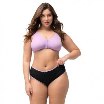 Ulla Popken Damen-Midislip Pack (5 Stück), Schwarz, Baumwolle, 46/48 – mit bunten Kanten