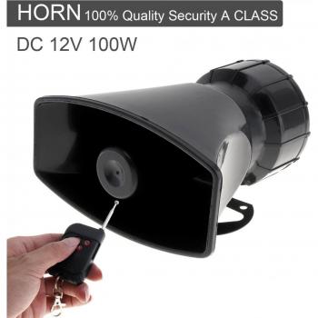 Klaxon d'alarme de voiture 12V 7 sons fort avec haut-parleur 100W et télécommande