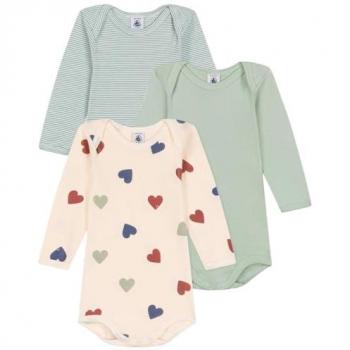 Petit Bateau Trio de bodies manches longues en coton imprimé tricœurs bébé 24M