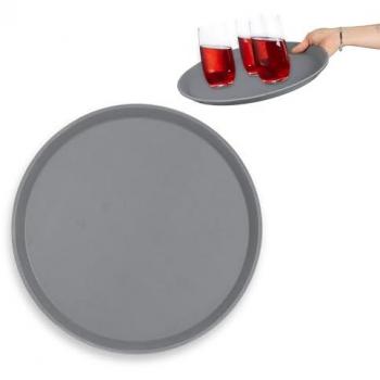 Grey Round Drink Serving Tray with Non-Slip Surface, Waiter's Tool, Ø 35 cm