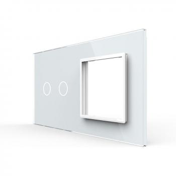 Livolo 2-Gang White Pearl Crystal Glass Panel, 151mm x 80mm, EU Standard, VL-C7-C2/SR-11