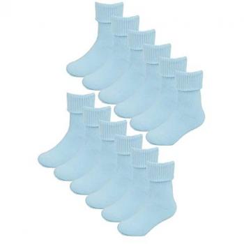Plain Cotton 6‑Pair Baby Turn‑Over Socks
