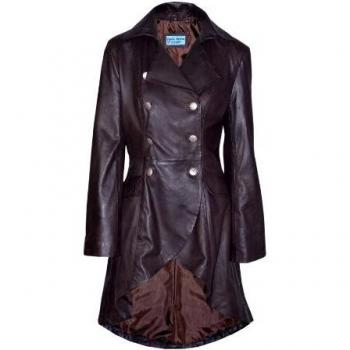 Chaqueta Gótica de Cuero Real Edwardiana 3492 para Mujeres Color Marrón