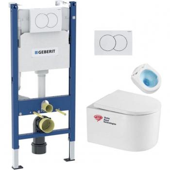 Geberit Duofix Pack Inodoro Delano Sin Brida con Asiento SoftClose y Placa Blanca